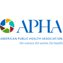APHA logo with colorful circle and blue text for health advocacy.
