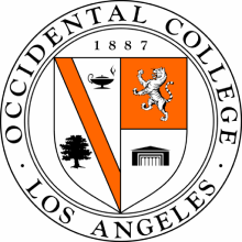 Official seal of Occidental College in Los Angeles with emblem and founding year 1887.